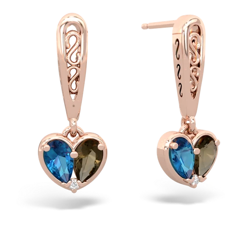 london topaz-smoky quartz filligree earrings