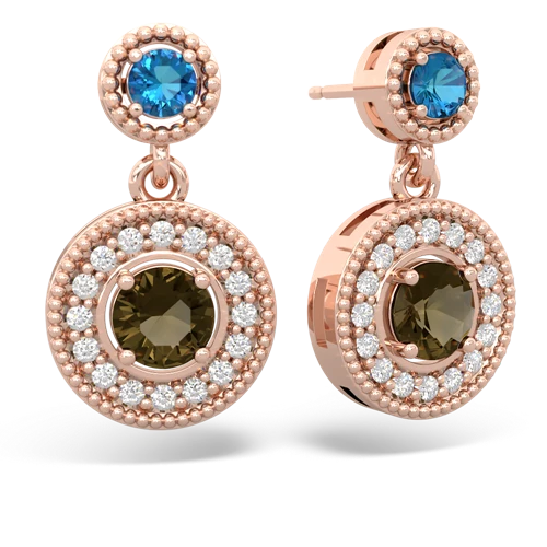 london topaz-smoky quartz halo earrings