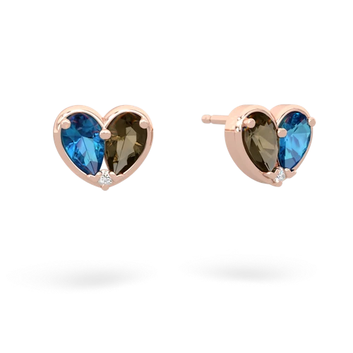 london topaz-smoky quartz one heart earrings