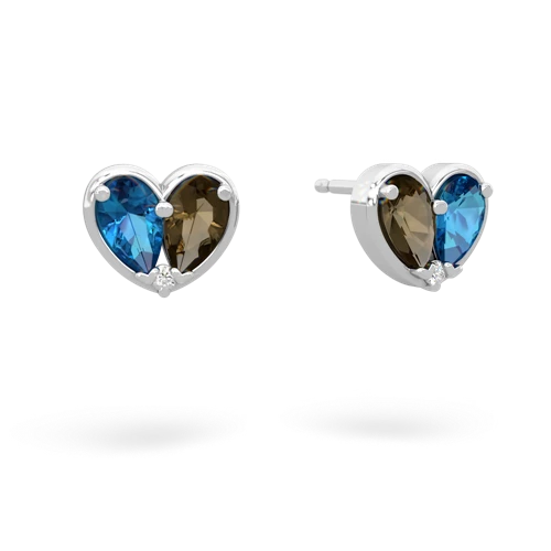london topaz-smoky quartz one heart earrings
