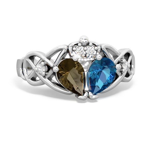 london topaz-smoky quartz claddagh ring