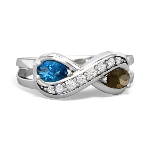 London Topaz Genuine London Blue Topaz with Genuine Smoky Quartz Diamond Infinity ring Ring
