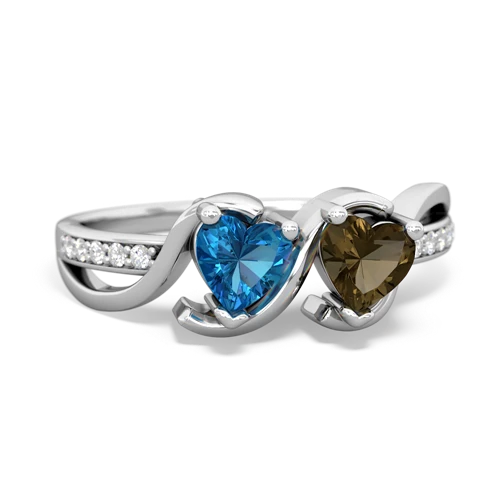 london topaz-smoky quartz double heart ring