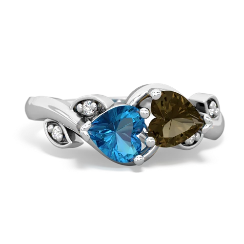 London Topaz Genuine London Blue Topaz with Genuine Smoky Quartz Floral Elegance ring Ring