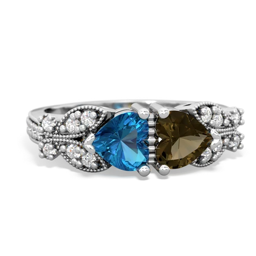 London Topaz Genuine London Blue Topaz with Genuine Smoky Quartz Diamond Butterflies ring Ring
