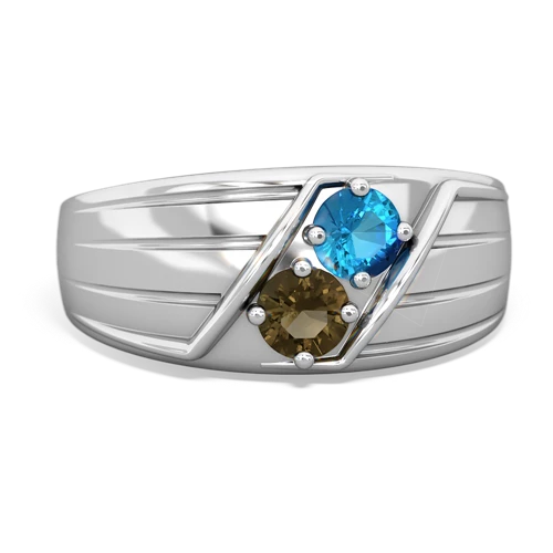 London Topaz Genuine London Blue Topaz with Genuine Smoky Quartz Art Deco Men's ring Ring