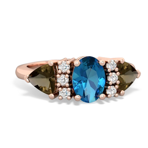 London Topaz Genuine London Blue Topaz with Genuine Smoky Quartz and Genuine Sapphire Antique Style Three Stone ring Ring