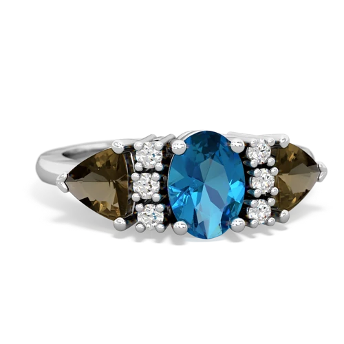 London Topaz Genuine London Blue Topaz with Genuine Smoky Quartz and  Antique Style Three Stone ring Ring