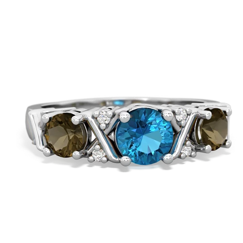 London Topaz Genuine London Blue Topaz with Genuine Smoky Quartz and  Hugs and Kisses ring Ring