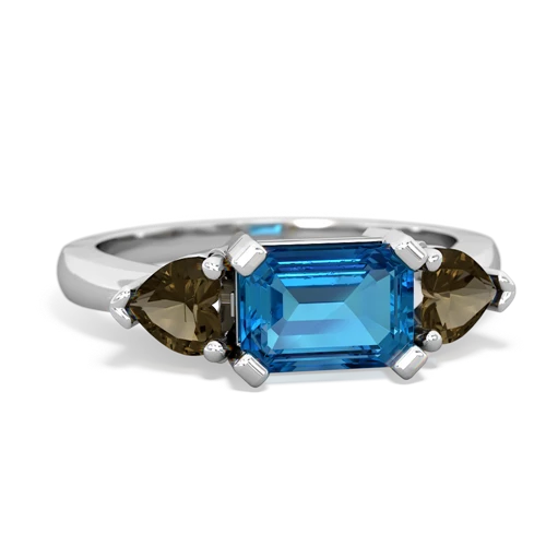 London Topaz Genuine London Blue Topaz with Genuine Smoky Quartz and Genuine Sapphire Three Stone ring Ring
