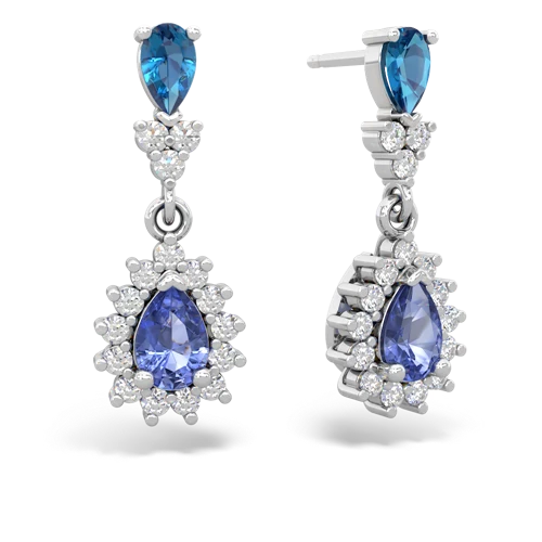 London Topaz Genuine London Blue Topaz with Genuine Tanzanite Halo Pear Dangle earrings Earrings