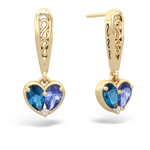 london topaz-tanzanite filligree earrings