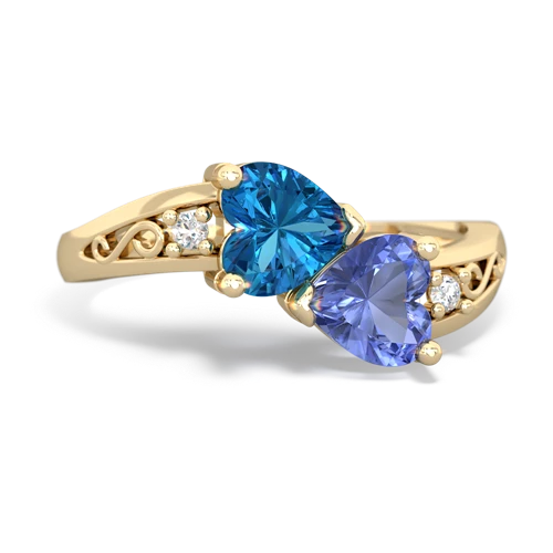 London Topaz Genuine London Blue Topaz with Genuine Tanzanite Snuggling Hearts ring Ring