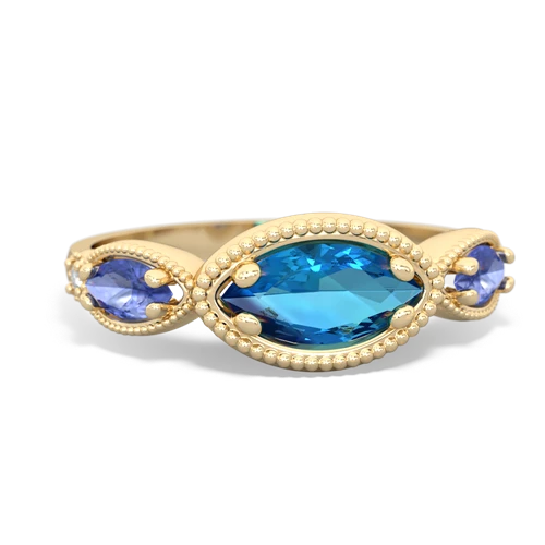 London Topaz Genuine London Blue Topaz with Genuine Tanzanite and Genuine Aquamarine Antique Style Keepsake ring Ring