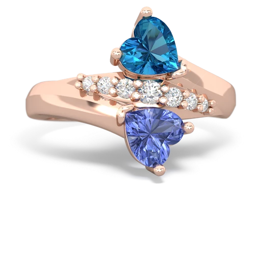 London Topaz Genuine London Blue Topaz with Genuine Tanzanite Heart to Heart Bypass ring Ring