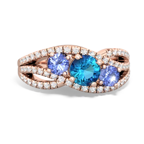 london topaz-tanzanite three stone pave ring