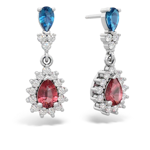London Topaz Genuine London Blue Topaz with Genuine Pink Tourmaline Halo Pear Dangle earrings Earrings