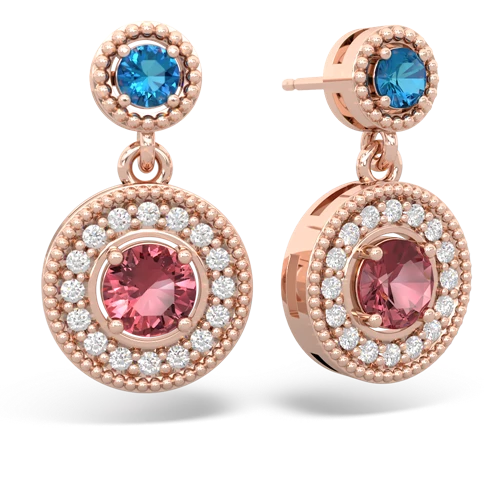 London Topaz Genuine London Blue Topaz with Genuine Pink Tourmaline Halo Dangle earrings Earrings
