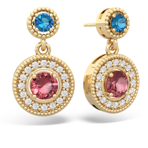 london topaz-tourmaline halo earrings