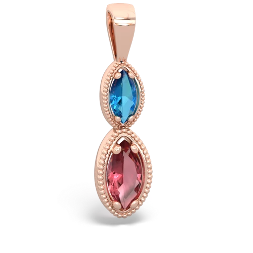 London Topaz Genuine London Blue Topaz with Genuine Pink Tourmaline Antique-style Halo pendant Pendant