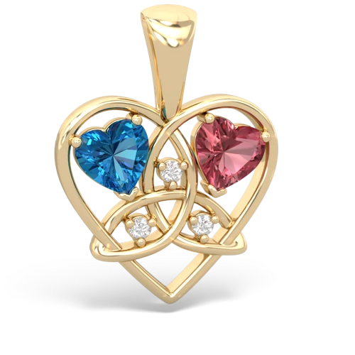 Genuine London Blue Topaz with Genuine Pink Tourmaline Celtic Trinity Heart pendant