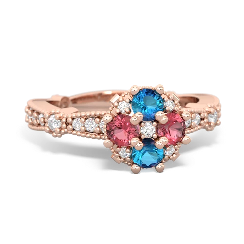 London Topaz Genuine London Blue Topaz with Genuine Pink Tourmaline Milgrain Antique Style ring Ring