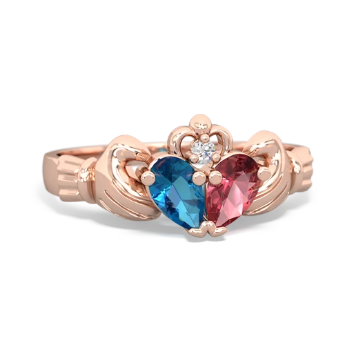 London Topaz Genuine London Blue Topaz with Genuine Pink Tourmaline Claddagh ring Ring