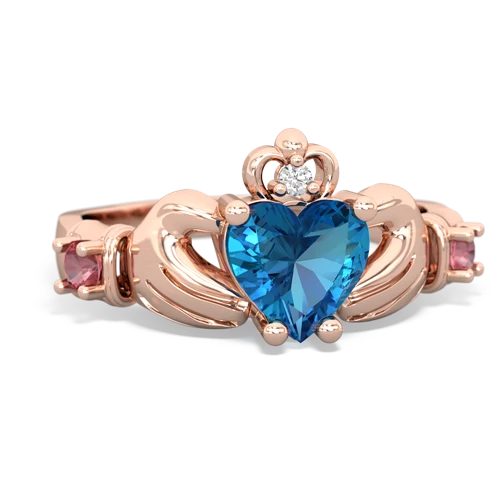London Topaz Genuine London Blue Topaz with Genuine Pink Tourmaline and Genuine Aquamarine Claddagh ring Ring