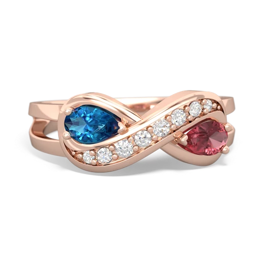 London Topaz Genuine London Blue Topaz with Genuine Pink Tourmaline Diamond Infinity ring Ring