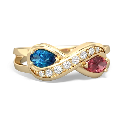 Genuine London Blue Topaz with Genuine Pink Tourmaline Diamond Infinity ring