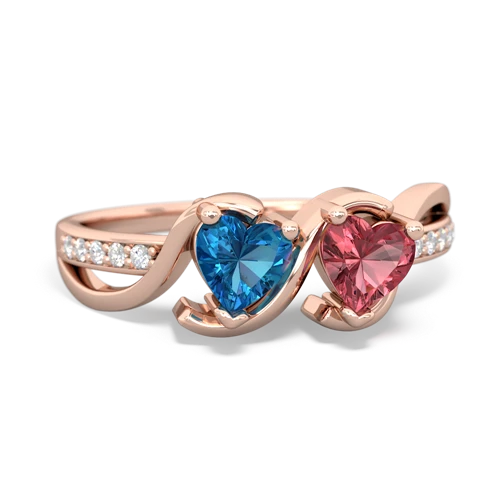 London Topaz Genuine London Blue Topaz with Genuine Pink Tourmaline Side by Side ring Ring