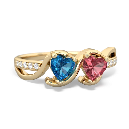 Genuine London Blue Topaz with Genuine Pink Tourmaline Side by Side ring