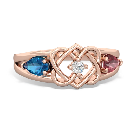 London Topaz Genuine London Blue Topaz with Genuine Pink Tourmaline Hearts Intertwined ring Ring