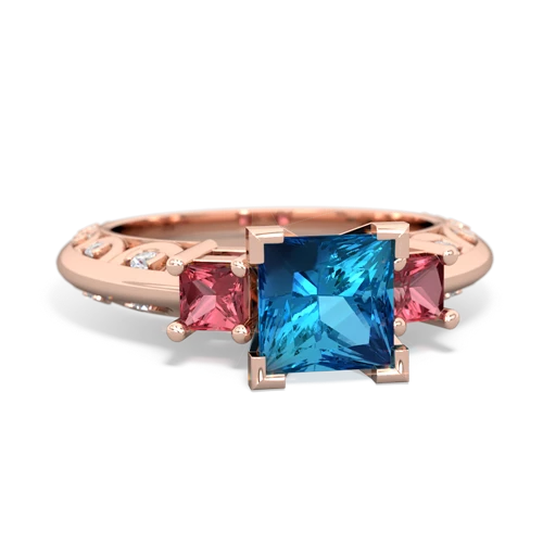 London Topaz Genuine London Blue Topaz with Genuine Pink Tourmaline and  Art Deco ring Ring