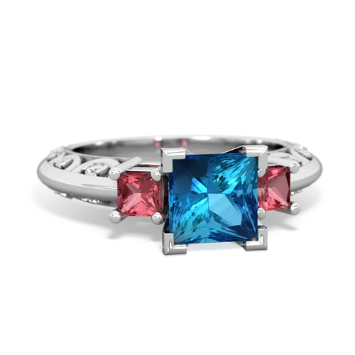 London Topaz Genuine London Blue Topaz with Genuine Pink Tourmaline and Lab Created Emerald Art Deco ring Ring