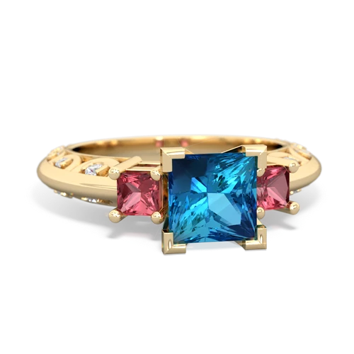 Genuine London Blue Topaz with Genuine Pink Tourmaline and  Art Deco ring