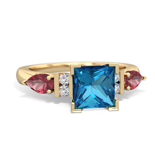 London Topaz Genuine London Blue Topaz with Genuine Pink Tourmaline and Lab Created Emerald Engagement ring Ring