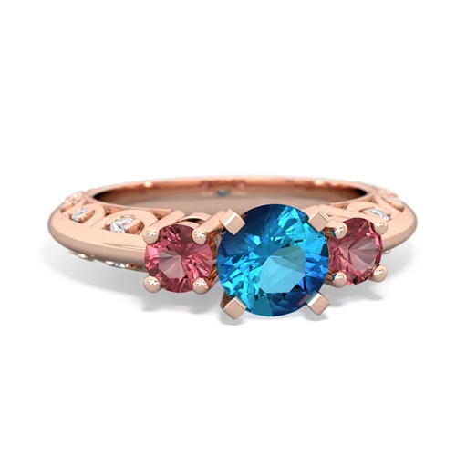 London Topaz Genuine London Blue Topaz with Genuine Pink Tourmaline Art Deco ring Ring