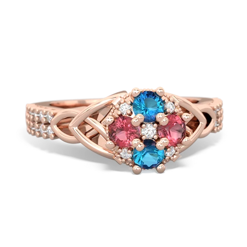 London Topaz Genuine London Blue Topaz with Genuine Pink Tourmaline Celtic Knot Engagement ring Ring