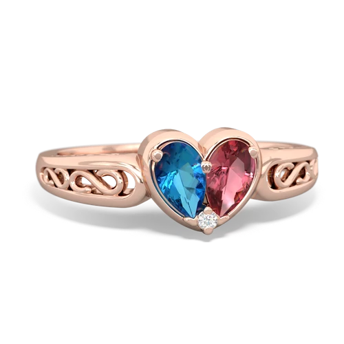 London Topaz Genuine London Blue Topaz with Genuine Pink Tourmaline filligree Heart ring Ring