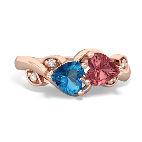 London Topaz Genuine London Blue Topaz with Genuine Pink Tourmaline Floral Elegance ring Ring