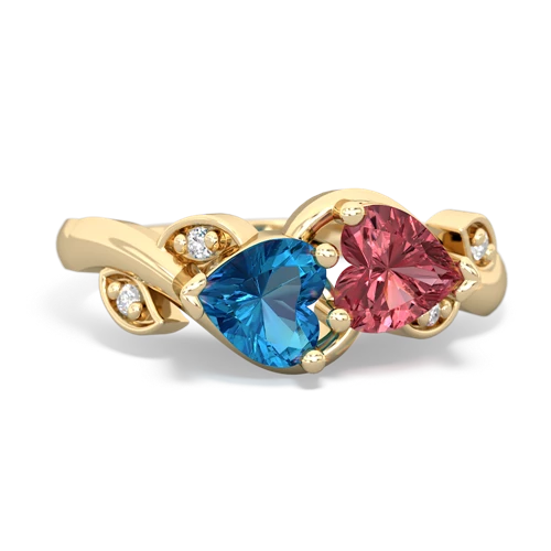 Genuine London Blue Topaz with Genuine Pink Tourmaline Floral Elegance ring