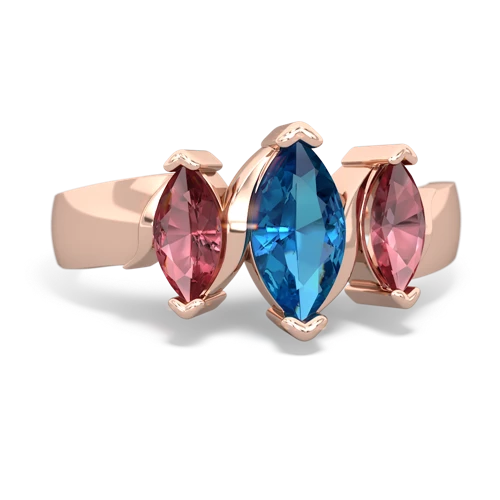 London Topaz Genuine London Blue Topaz with Genuine Pink Tourmaline and  Three Peeks ring Ring