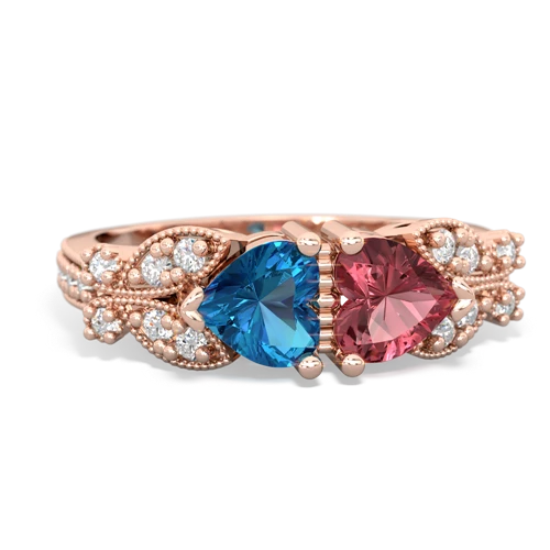 London Topaz Genuine London Blue Topaz with Genuine Pink Tourmaline Diamond Butterflies ring Ring