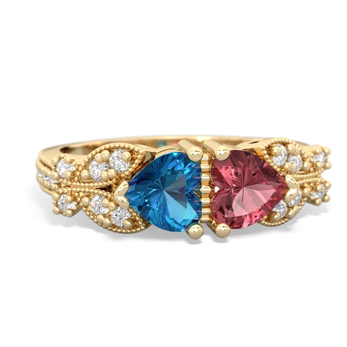 Genuine London Blue Topaz with Genuine Pink Tourmaline Diamond Butterflies ring