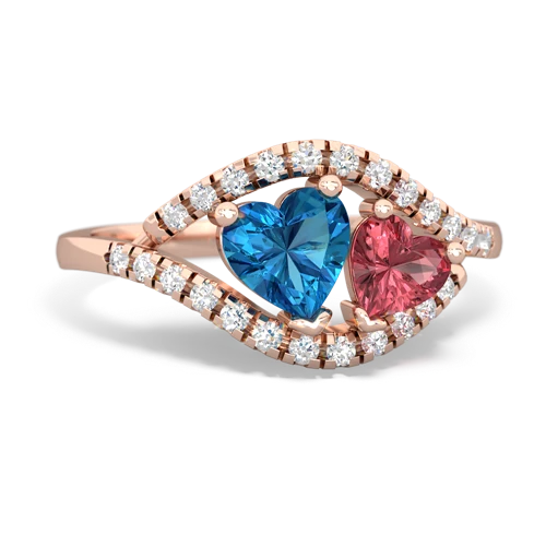 London Topaz Genuine London Blue Topaz with Genuine Pink Tourmaline Mother and Child ring Ring