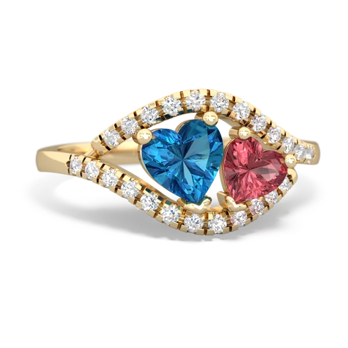 Genuine London Blue Topaz with Genuine Pink Tourmaline Mother and Child ring