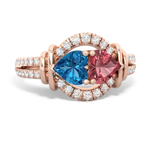 London Topaz Genuine London Blue Topaz with Genuine Pink Tourmaline Art-Deco Keepsake ring Ring