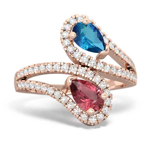 London Topaz Genuine London Blue Topaz with Genuine Pink Tourmaline Diamond Dazzler ring Ring