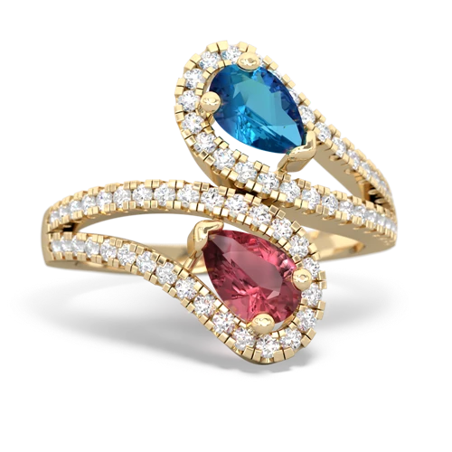 Genuine London Blue Topaz with Genuine Pink Tourmaline Diamond Dazzler ring